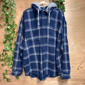 American Eagle Hooded Flannel Shirt with Gray Accents